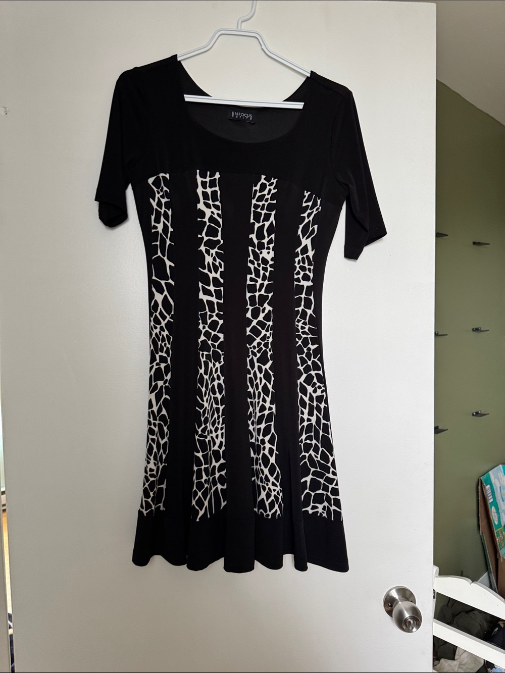 Enfocus Studio Black and White Striped Giraffe-Print Fit & Flare Dress